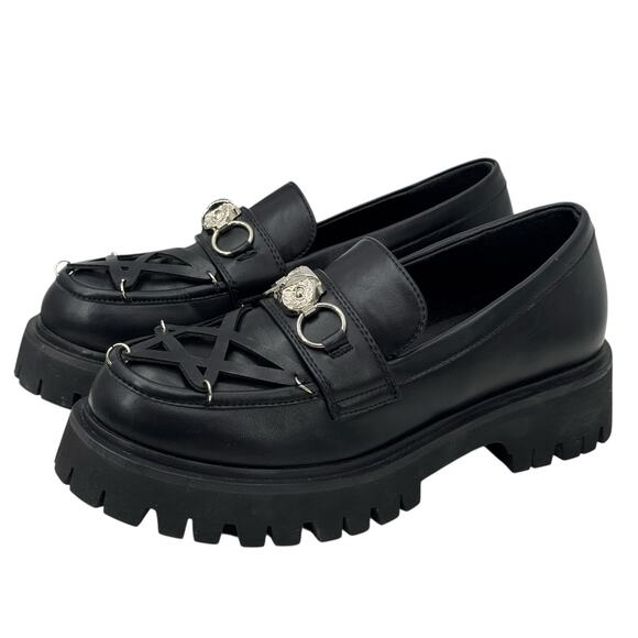 koi Shoes - Koi Dolls Kill Silent Dusk Owl Pentagram Chunky Loafers 7 Women's Gothic Vegan